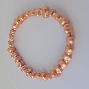 Rose Gold Nugget Hematite Beaded Bracelet w/  Silver Spacer Beads
